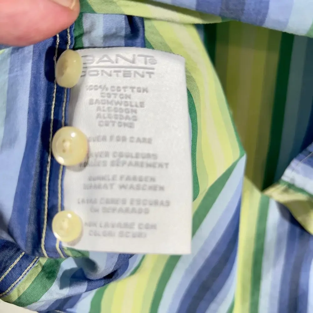 Gant Striped Button Shirt Men Large Dress Fit Providence Poplin Vertical Stripe